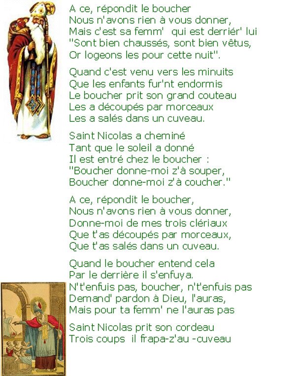 Imprimer la chanson "saint Nicolas a trois clériaux" 2 