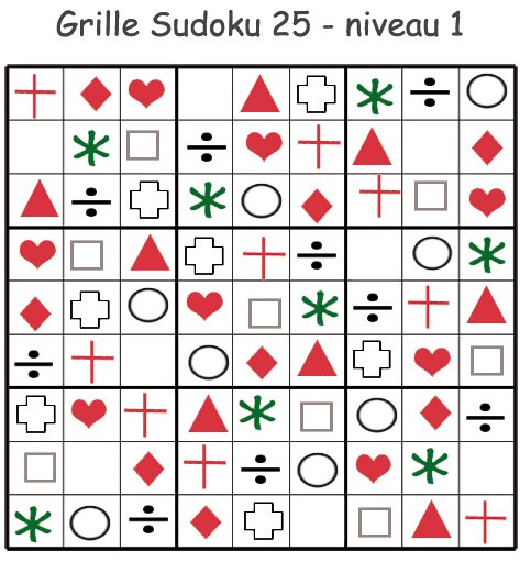 Sudoku 25 à imprimer pour la maternelle 