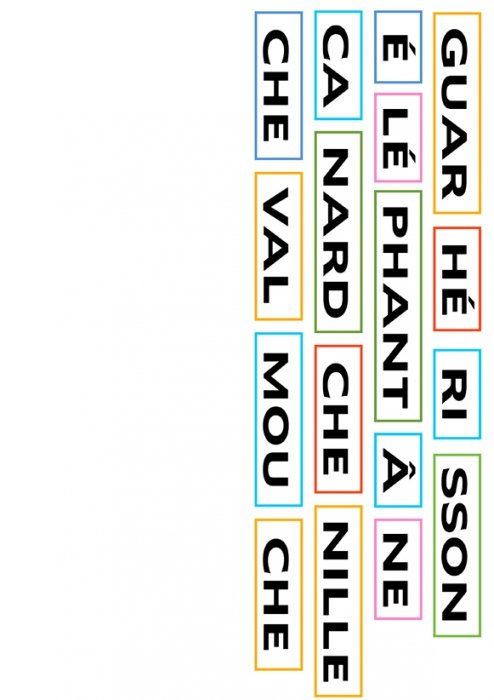 Nom des animaux en syllabes à découper