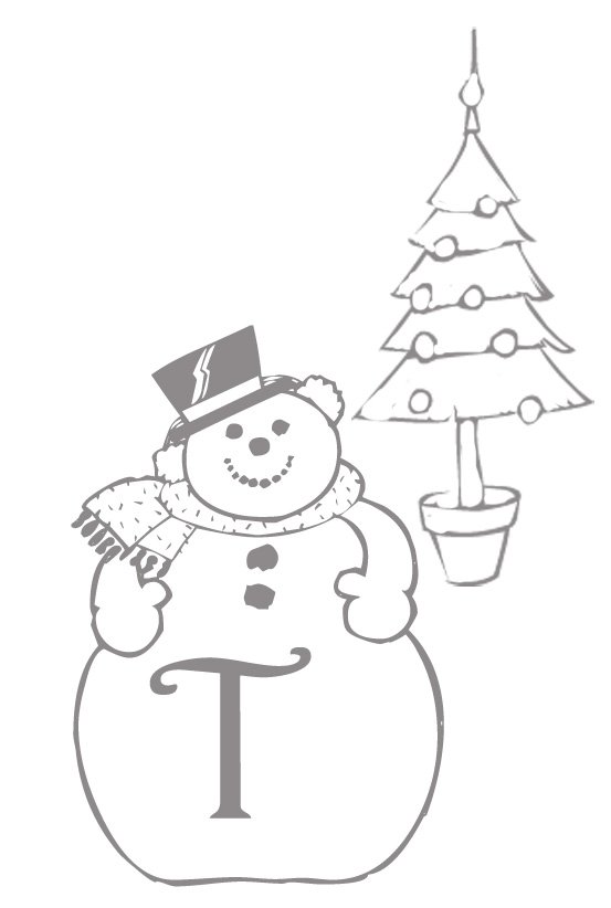 Coloriage alphabet bonhomme de neige : lettre "T"
