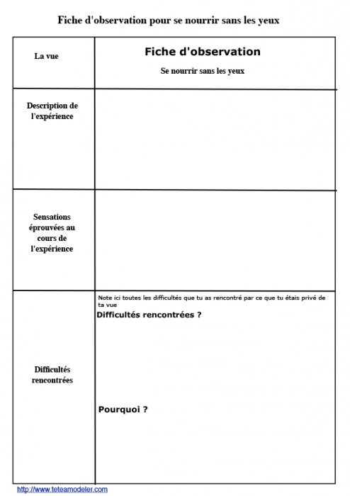 Fiche d'observation pour se nourrir sans les yeux