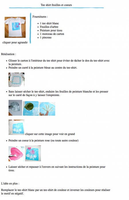 Tee shirt feuilles et coeurs à imprimer