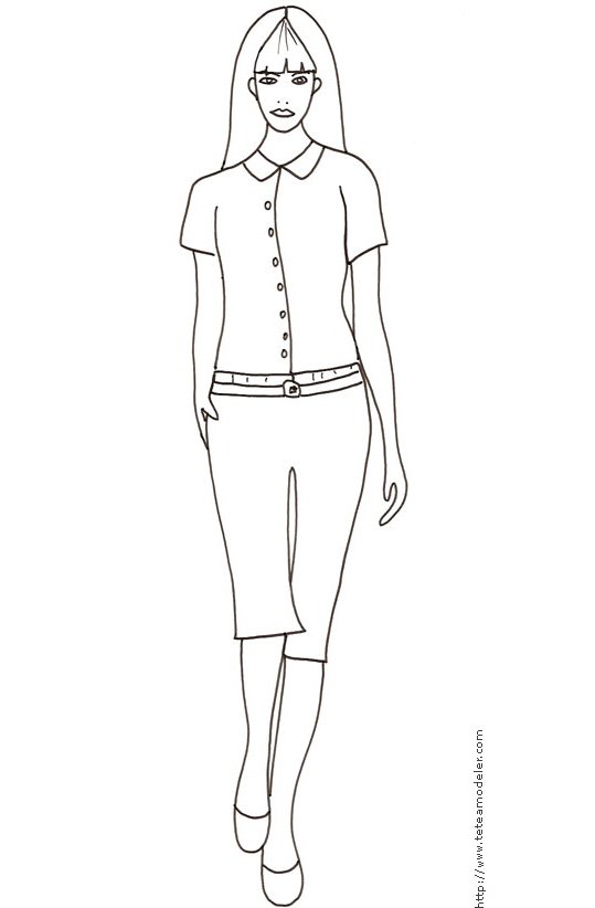 Coloriage du Top Model avec chemisier et pantalon taille basse
