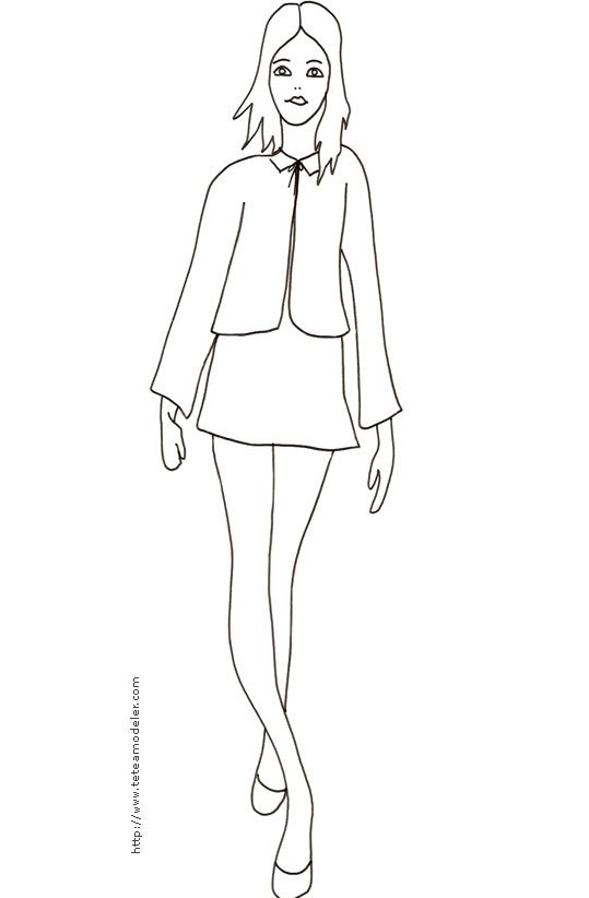Coloriage du Top Model avec chemisier et jupette
