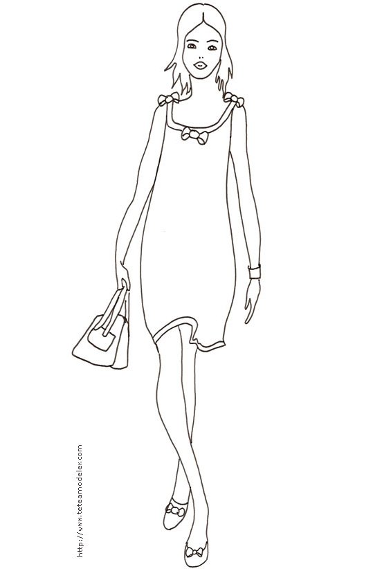 Coloriage du Top Model robe princesse &Ocirc;&oslash;&Omega; noeuds
