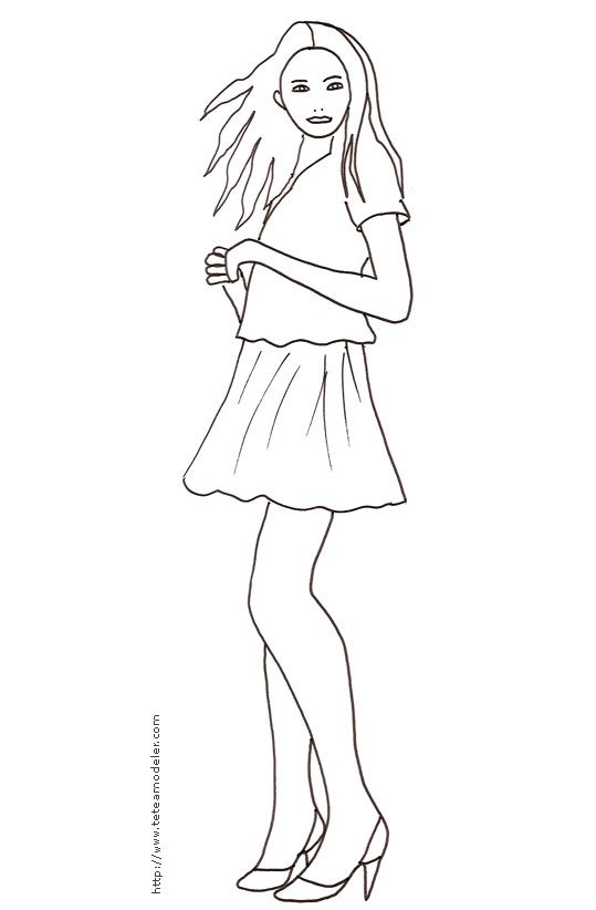 Coloriage du Top Model cheveux au vent
