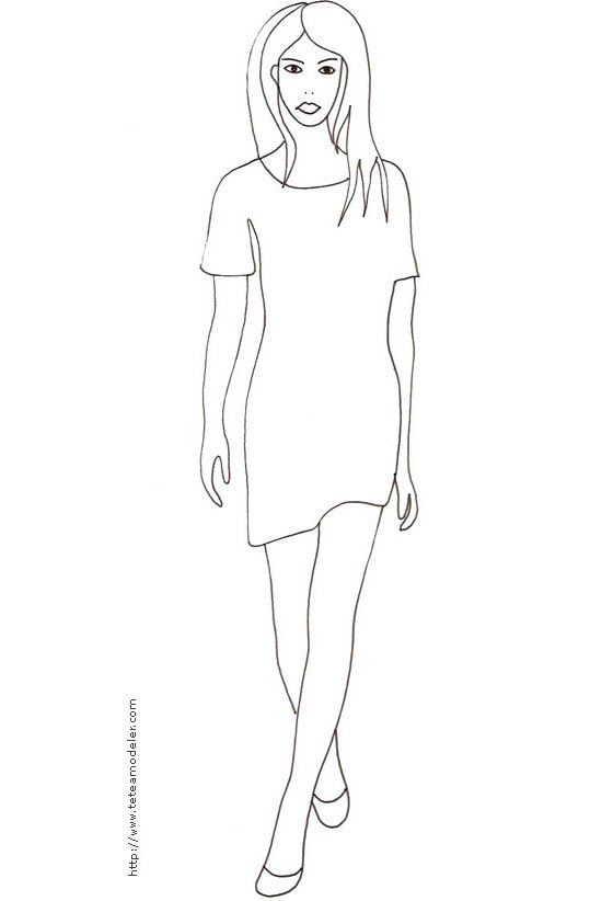 Coloriage du Top Model avec une petite robe
