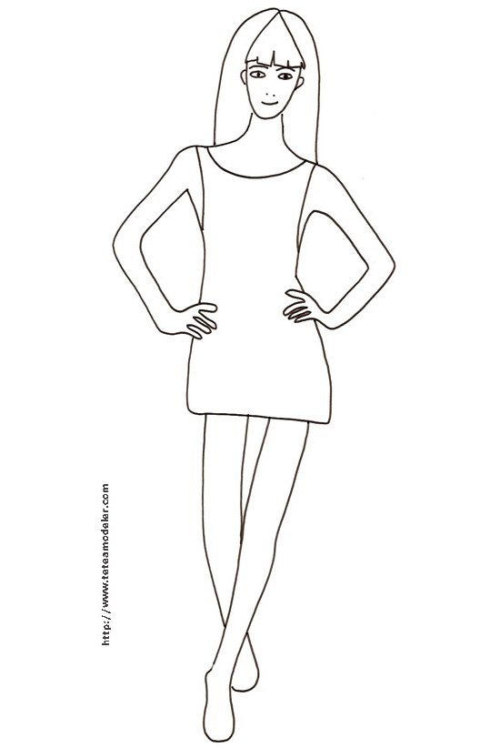 Coloriage du Top Model &agrave; la robe droite et courte
