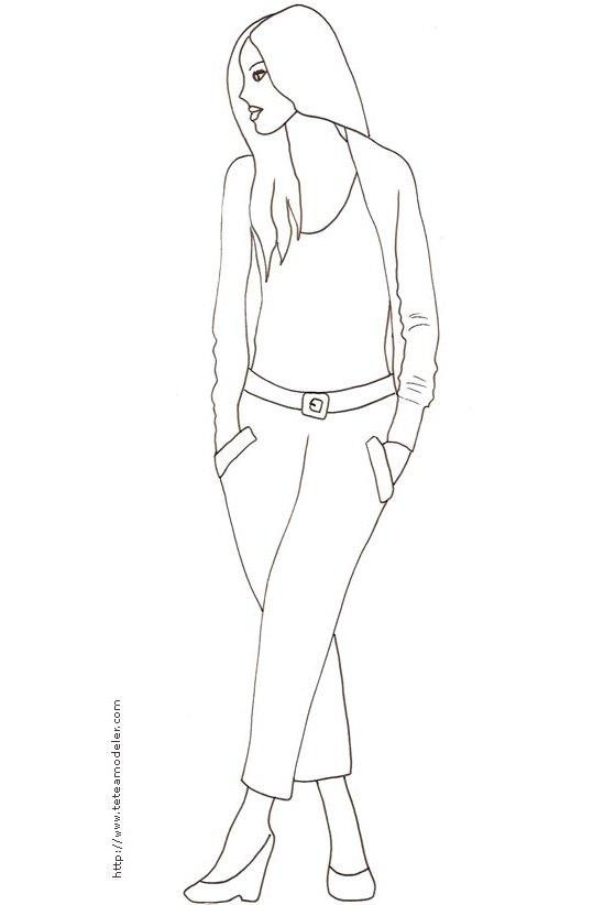 Coloriage du Top model aux mains dans les poches du pantalon
