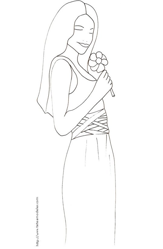 Coloriage du Top Model avec une robe lacee
