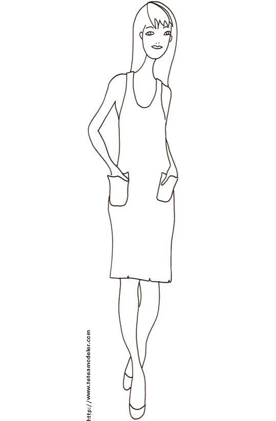 Coloriage du Top Model les mains dans les poches
