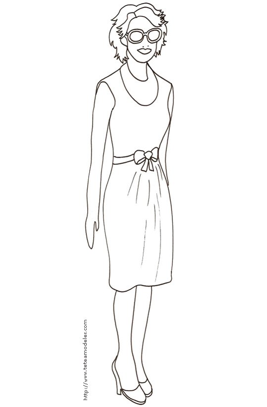 Coloriage du Top Model aux cheveux courts et lunettes de soleil 
