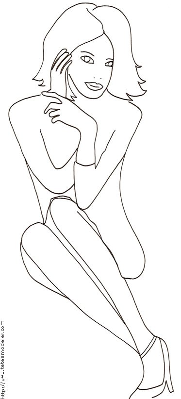 Coloriage du Top Model aux jambes repliees

