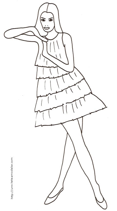 Coloriage du Top Model robe volants
