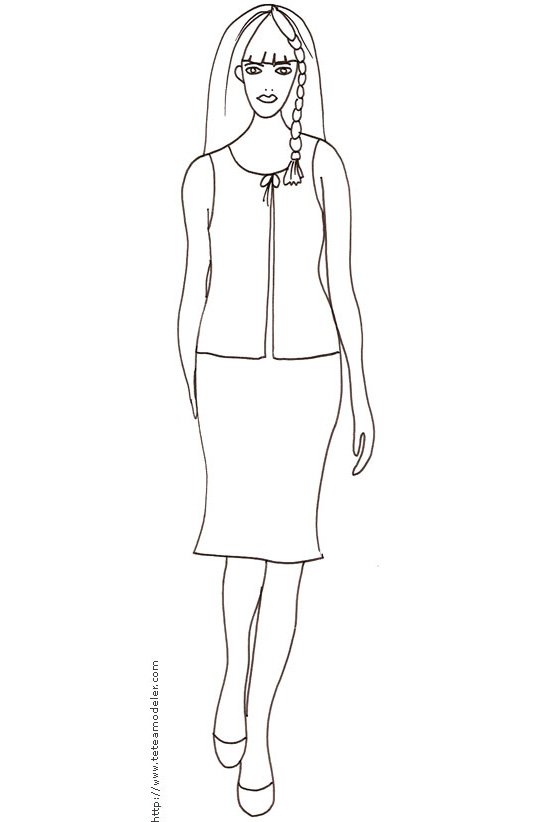 Coloriage du Top Model avec une natte
