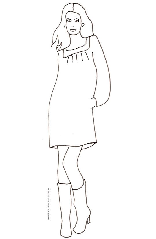 Coloriage du Top Model - robe et bottes
