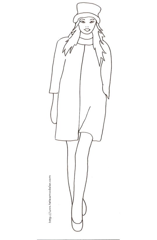 Coloriage du Top Model - robe et chapeau
