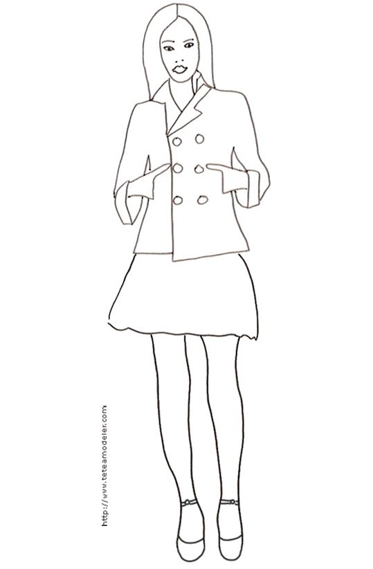 Coloriage du Top Model - caban et jupe

