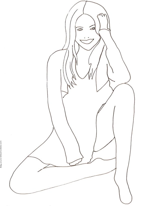 Coloriage du Top Model assise
