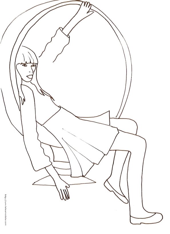 Coloriage du Top Model assise dans un fauteille bulle
