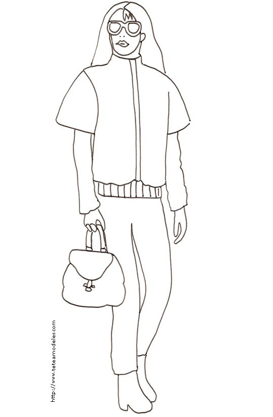 Coloriage du Top Model doudounne et lunettes de soleil
