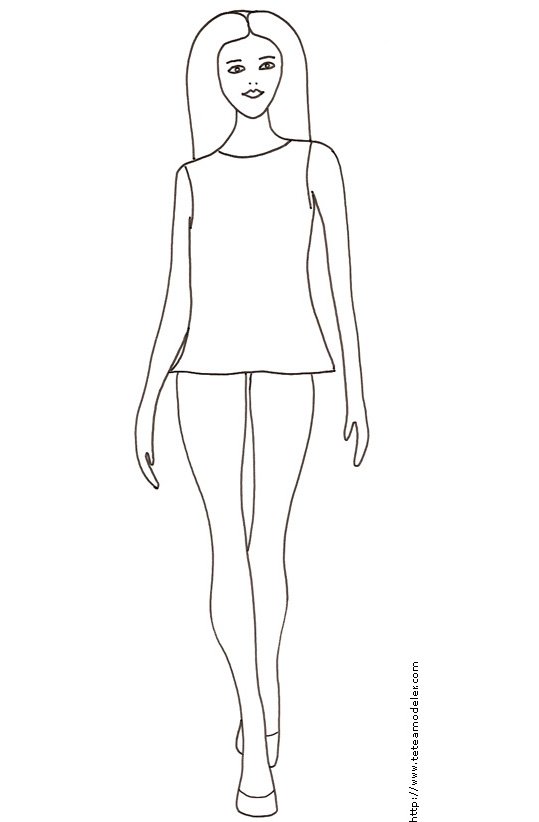 Coloriage du Top Model en tunique courte
