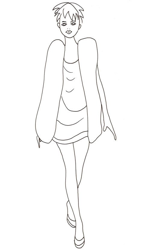 Coloriage du Top Model avec une grosse doudoune
