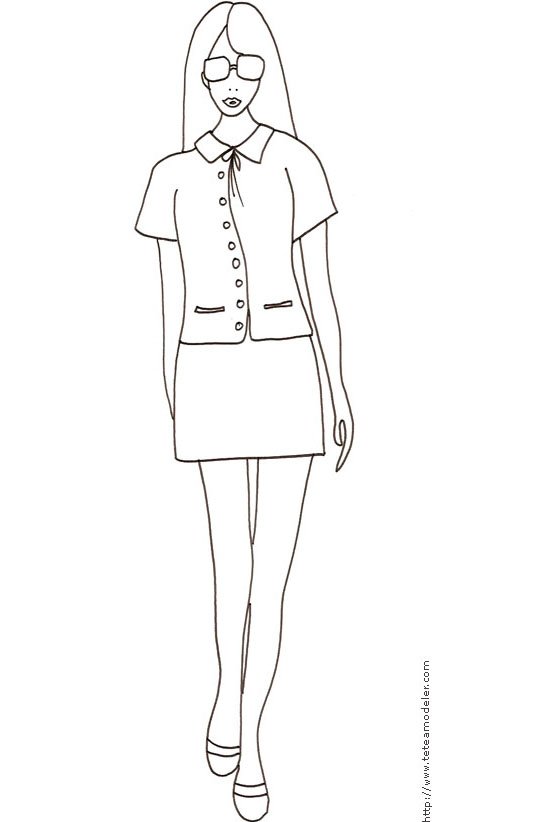 Coloriage du Top Model avec chemisier et lunettes de soleil
