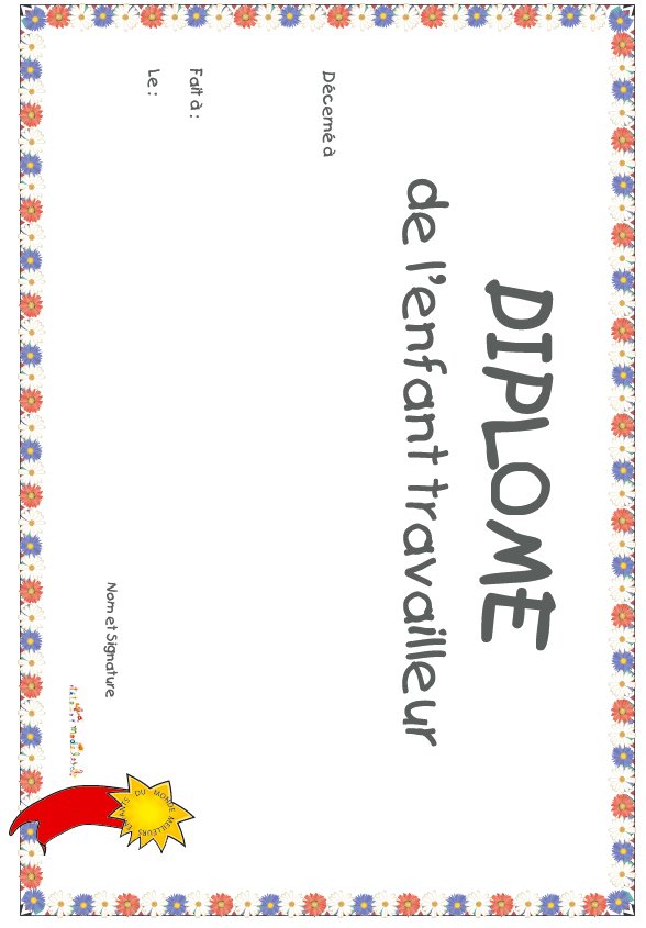 diplome enfant travailleur petites fleurs
