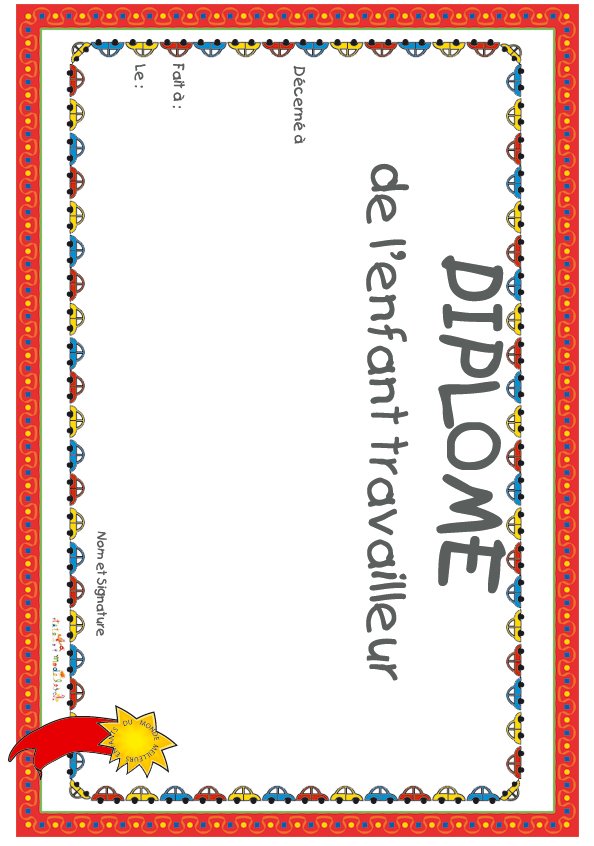 diplome enfant travailleur voitures
