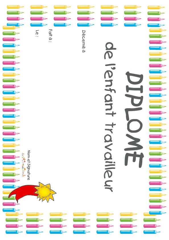 diplome enfant travailleur crayons
