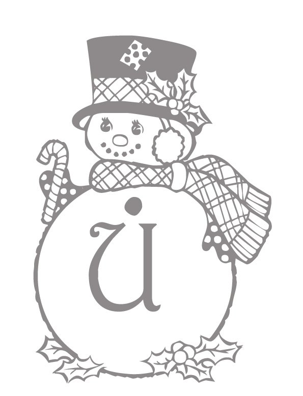 Coloriage lettre "U" du bonhomme de neige au chapeau
