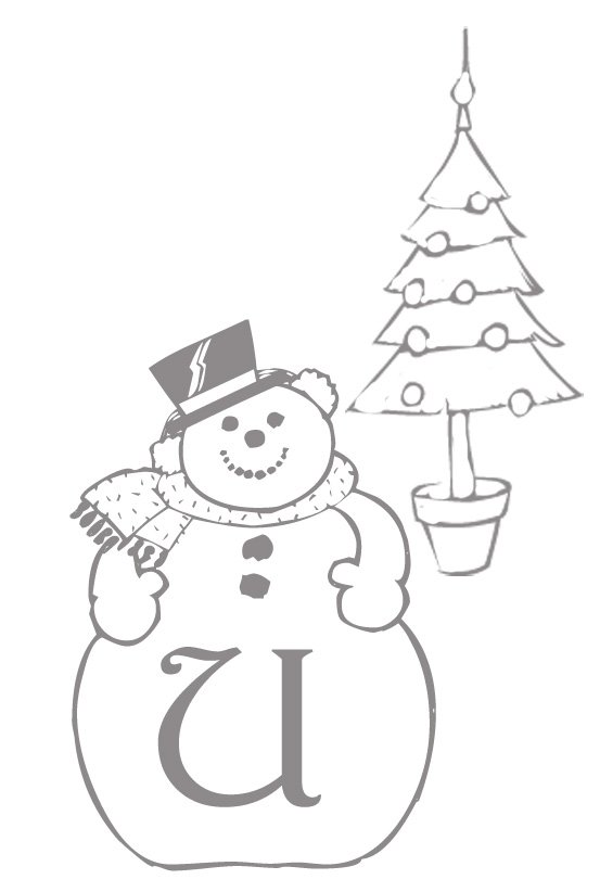 Coloriage alphabet bonhomme de neige : lettre "U"
