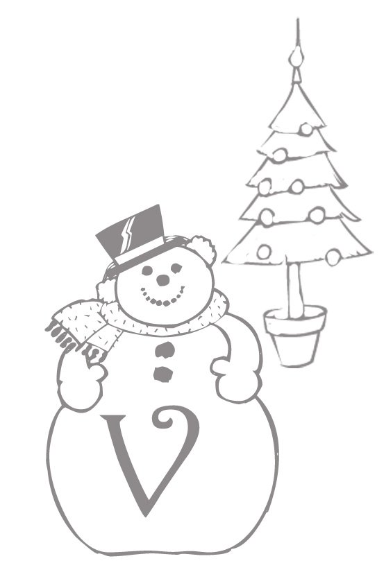 Coloriage alphabet bonhomme de neige : lettre "V"
