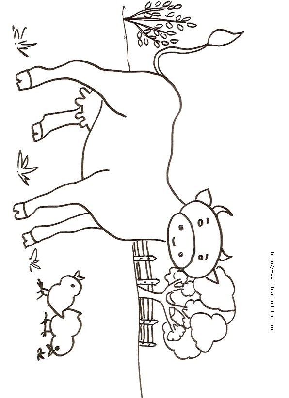 Imprimer le coloriage de la vache et des poussins
