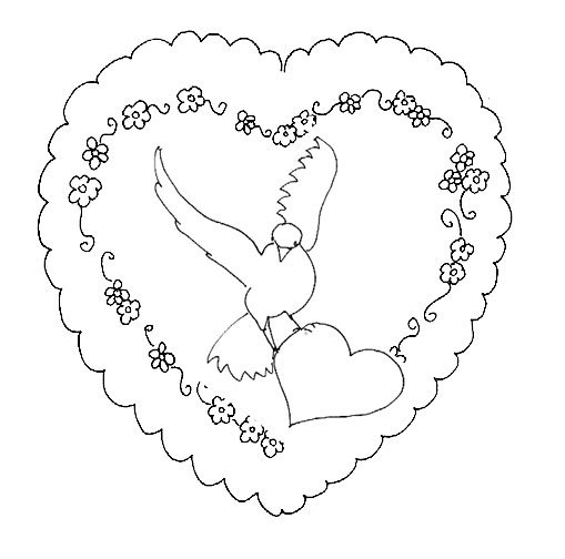 Dessin pour le piquage : coeur simple oiseau et coeur 
