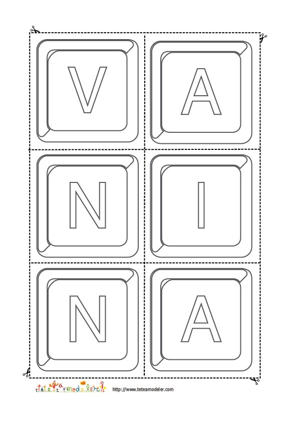 lettres du pr&eacute;nom vanina jeu &agrave; colorier 
