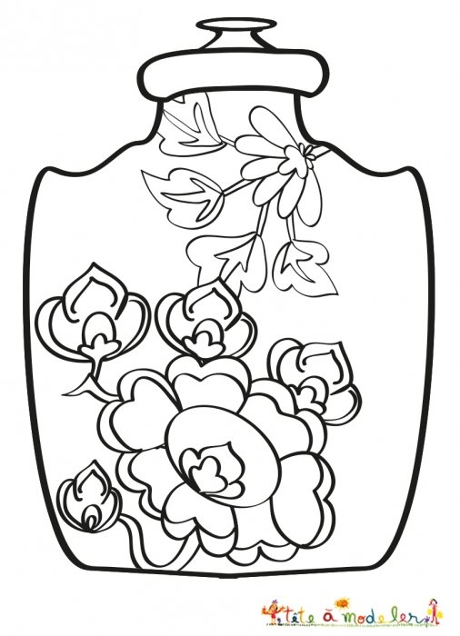 Coloriage vase chinois aux pivoines