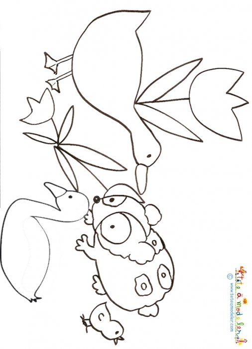 Coloriage du vilain petit canard dans la basse cour