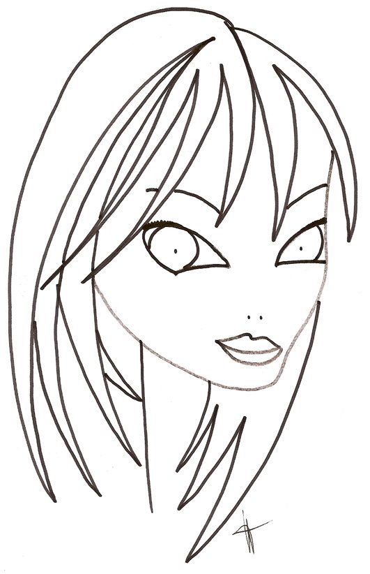 coloriage du visage d'une fille &agrave; la longue frange
