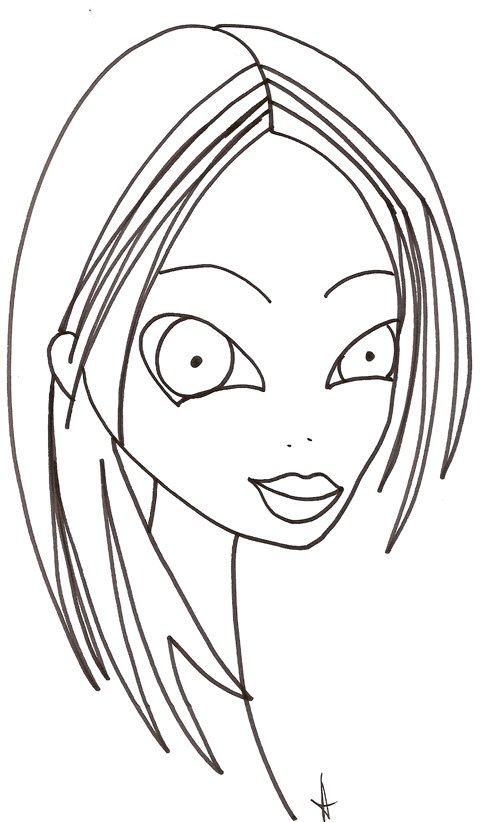 coloriage du visage de la fille &agrave; la raie au milieu 
