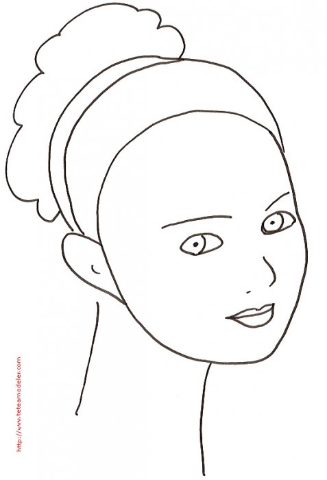 Coloriage d'un visage de fille au chignon et bandeau