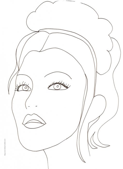 Coloriage d'un visage de fille au chignon et aux mèches