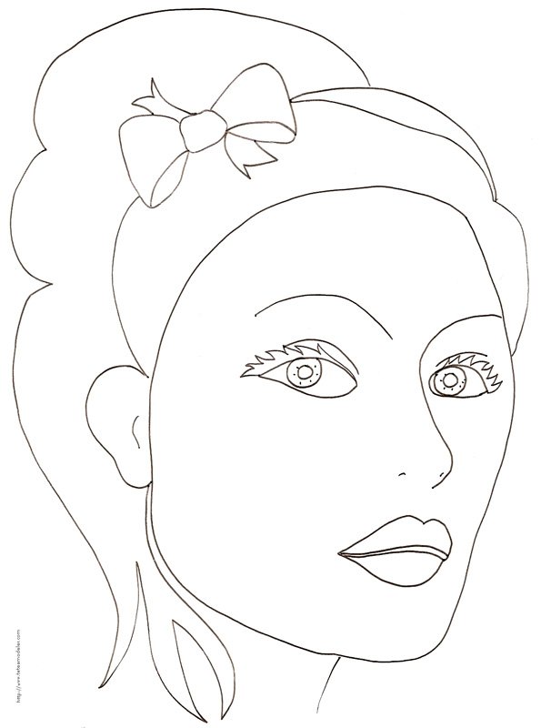 Coloriage d'un visage de fille au chignon et au ruban dans les cheveux
