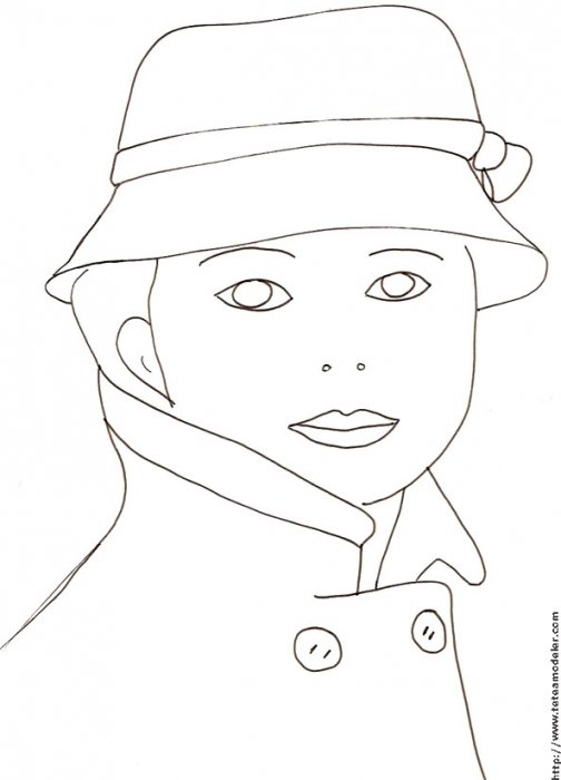Coloriage d'un visage de femme au chapeau