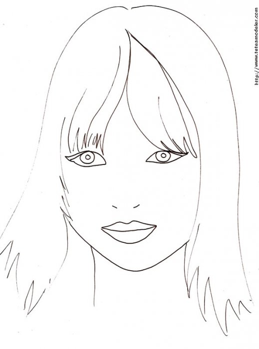 Coloriage d'un visage de fille à frange