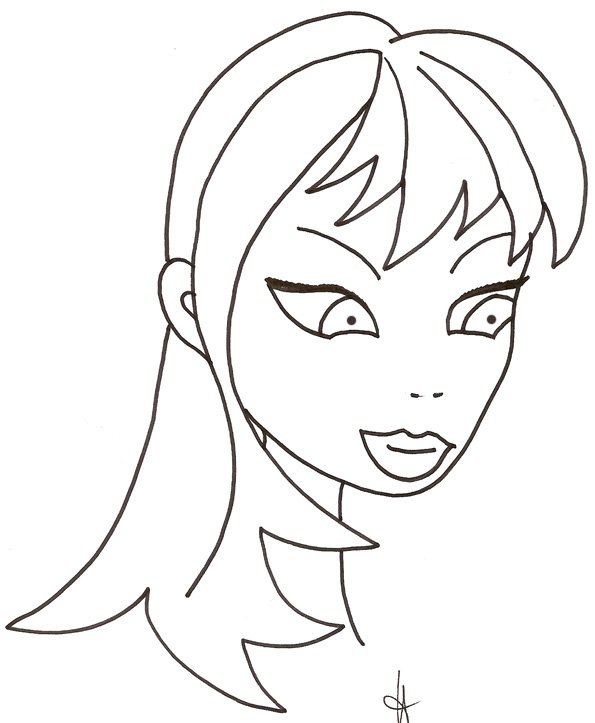 coloriage du visage de la fille &agrave; la grosse frange
