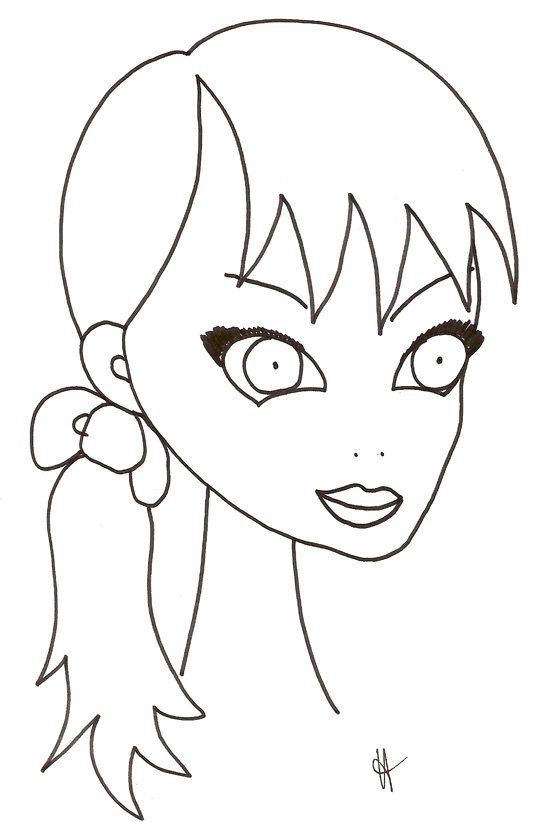 coloriage du visage de la fille &agrave; la grosse queue de cheval 
