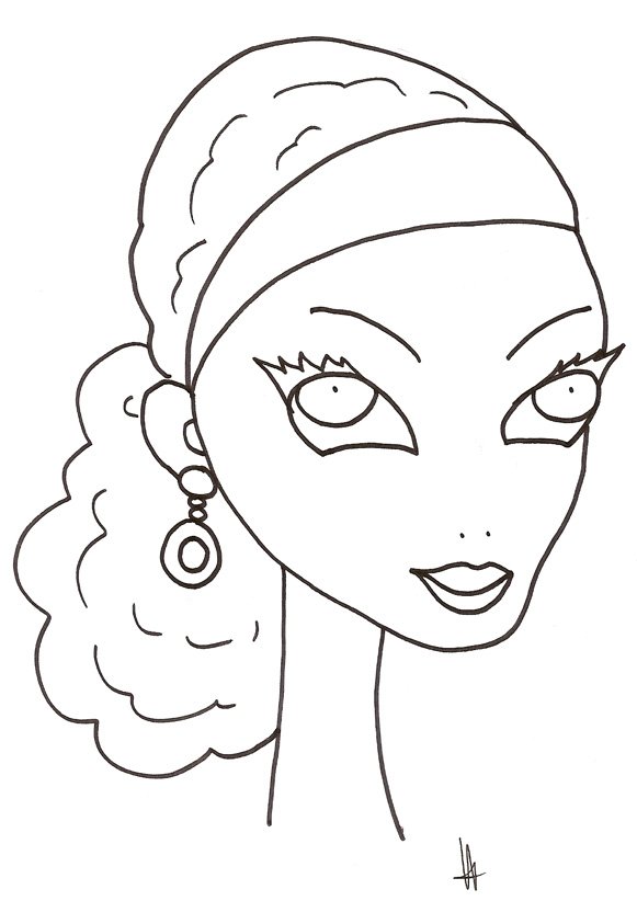 coloriage du visage de la fille &agrave; la boucle d'oreille
