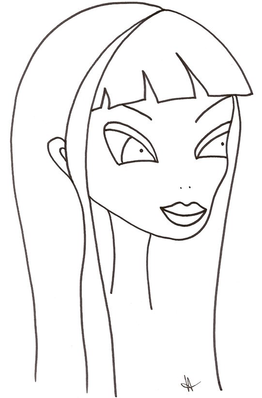 coloriage du visage de la fille asiatique aux longs cheveux
